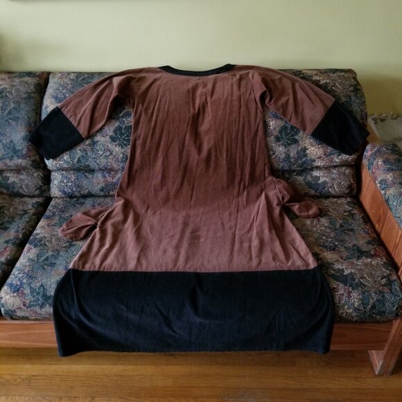 Vintage 80s, handmade, 100% cotton, flared, maxi dress/robe needlecord, M, S - Picture 4 of 7